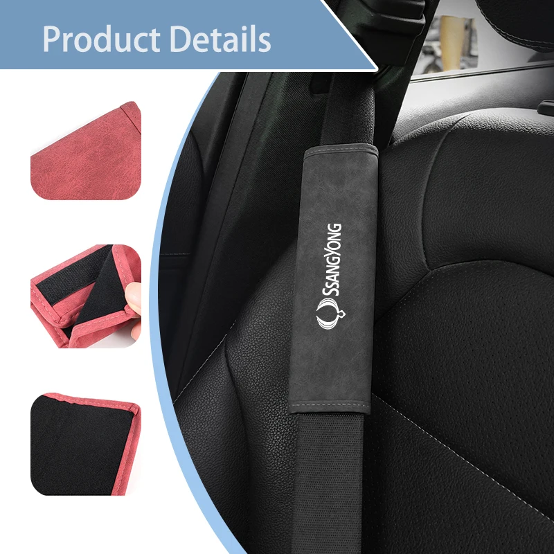 Car Seat Belt Leather Safety Belts Cover Shoulder Protection For SsangYong Actyon Sport Korando Rexton Kyron Rodius Tivoli Musso