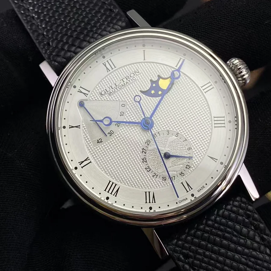 Gull Tron Men Automatic Watch 40mm M​oon Phase Mechanical Wristwatch Sapphire Mirror Power Reserve Dial 24 Hours ST2153