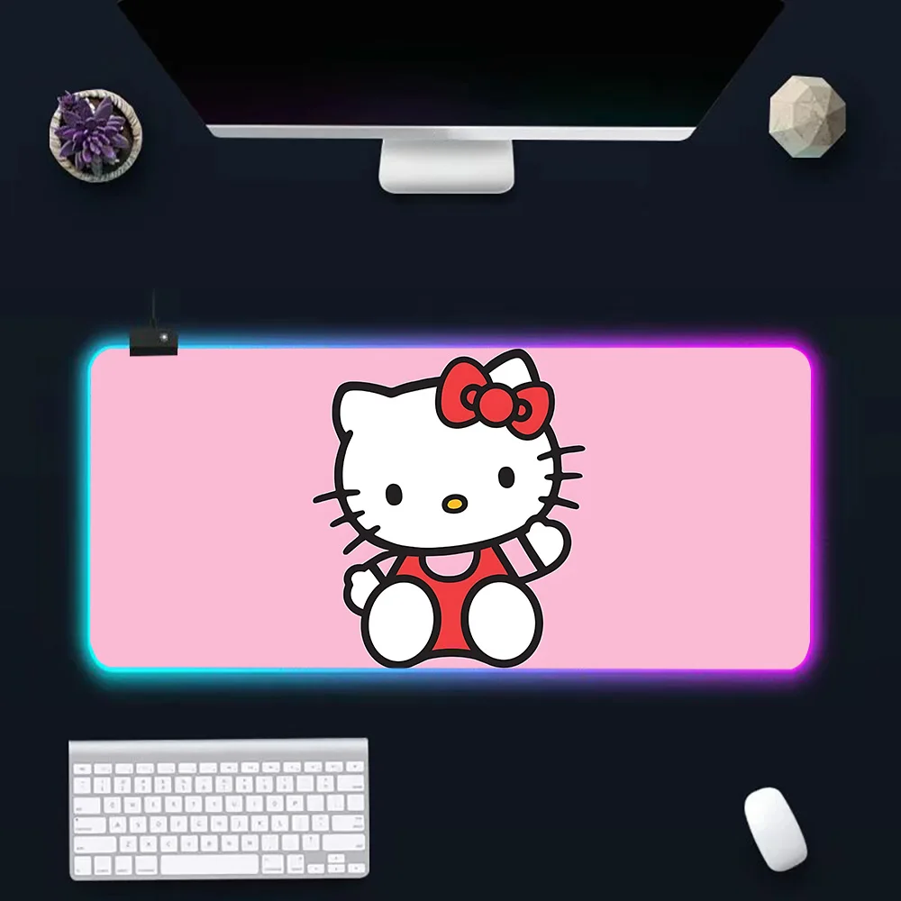 Imagem -06 - Bonito Teclado dos Desenhos Animados Mouse Pad Rosa Olá Kitty Rgb pc Led Brilhante Borracha Jogos Computador Mausepad