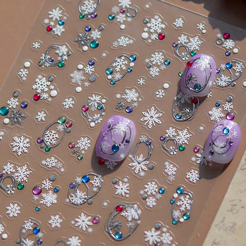 Halo teinture flocons de neige hiver bonhomme de neige lignes d'arbre de noël boule de gelée étoile chat wapiti pomme coeur nœud papillon Nail Art autocollants décalcomanies