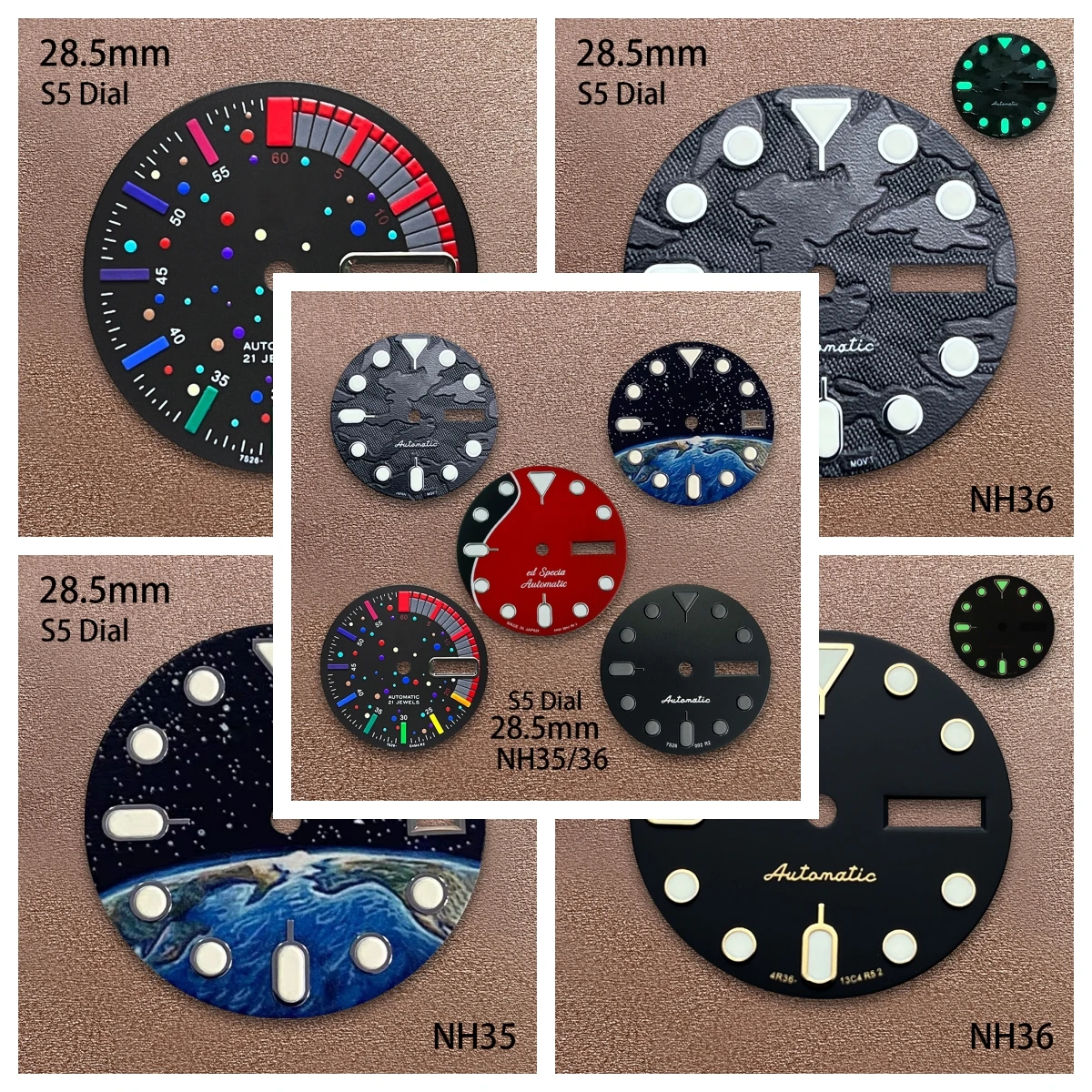 

28.5mm S5 Logo Camouflage Dial Suitable For NH35/NH36 Janpan Movement C3 Green Luminous Quality Watch Modification Accessories