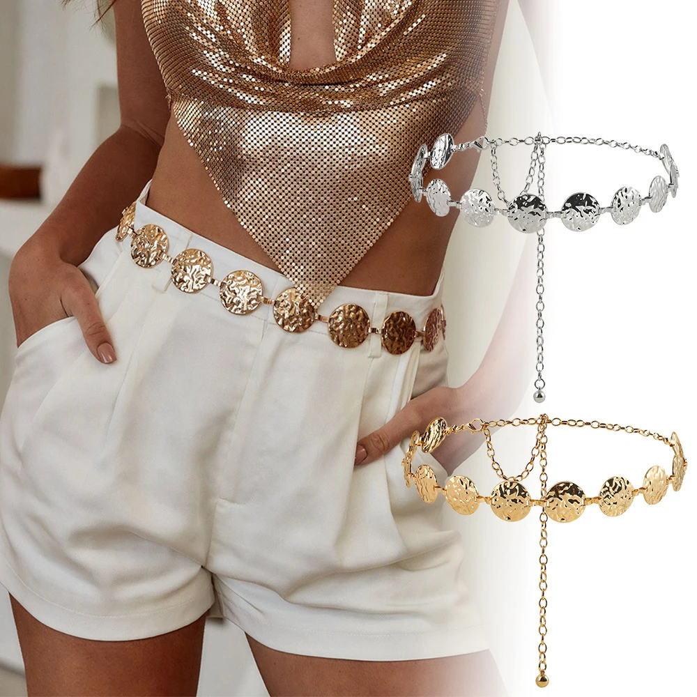 

Fashion Glitter Metal Chain Belt For Women Round Irregular Luxury Chain Belt Sexy Body Jewelry Adjustable Geometric Waist Chain
