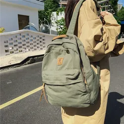 New Casual Cool Girl Boy Canvas Green Laptop Student Bag Trendy Women Men College Bag Female Backpack Male Lady Travel Backpacks