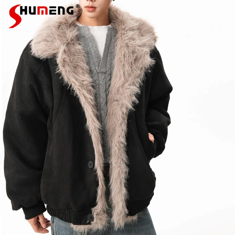 Men Women 2025 Winter New High-End Warm Thickened Couple Parkas Retro Fashion Faux Fur Collar Coats Solid Color Parkas Jackets