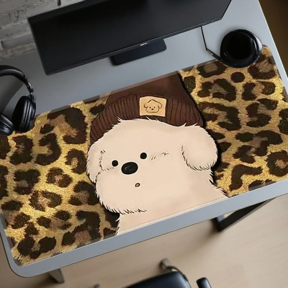 

Kawaii Leopard Print Puppy Extended Desk Mat, Large Non-Slip Mouse Pad, Cool Streetwear Aesthetic Gaming Decor