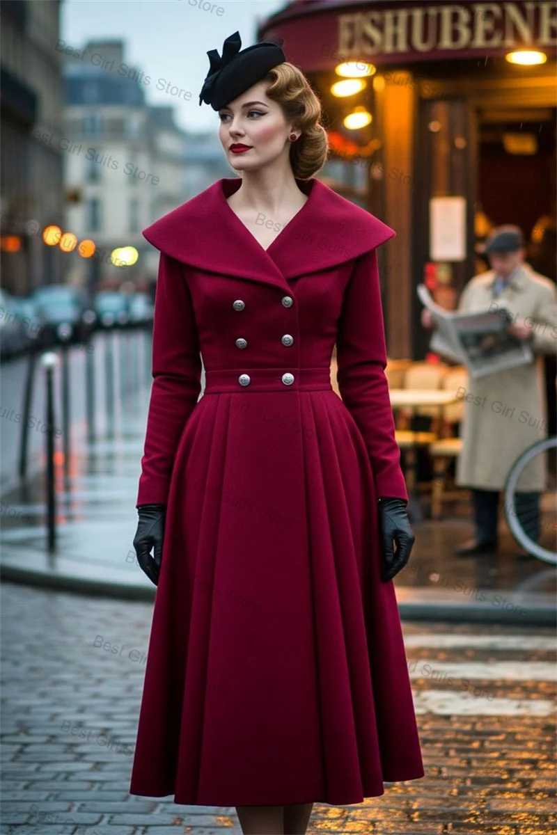 

Burgundy Cashmere Women Suit 1 Pcs Long Blazer Wool Prom Dress Big Lapel Winter Formal Office Jacket Customized Wedding Coat