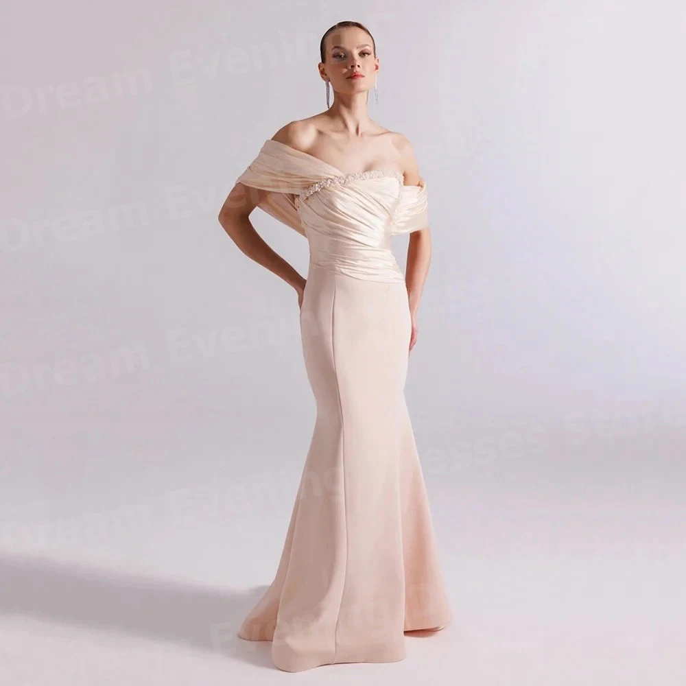 

Sexy Mermaid Women's Evening Dresses Customized Sleeveless Beaded Prom Gowns Off Shoulder Backless Vestido De Gala Noche Mujer