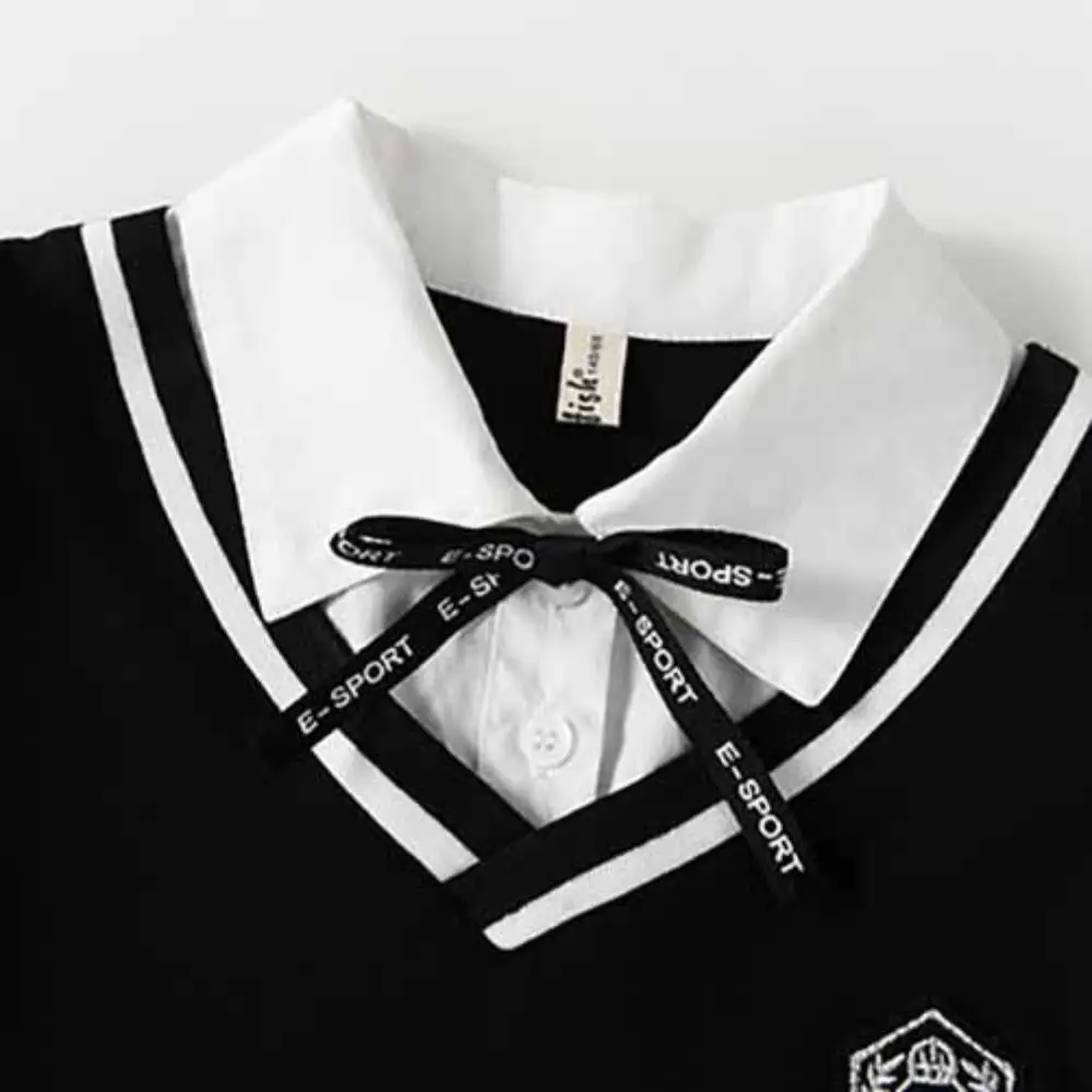 Pleated Girls False Two Dress Short Sleeve Preppy Style Summer Dresses Beach Vacation Teenagers Children A-line Dress Holiday