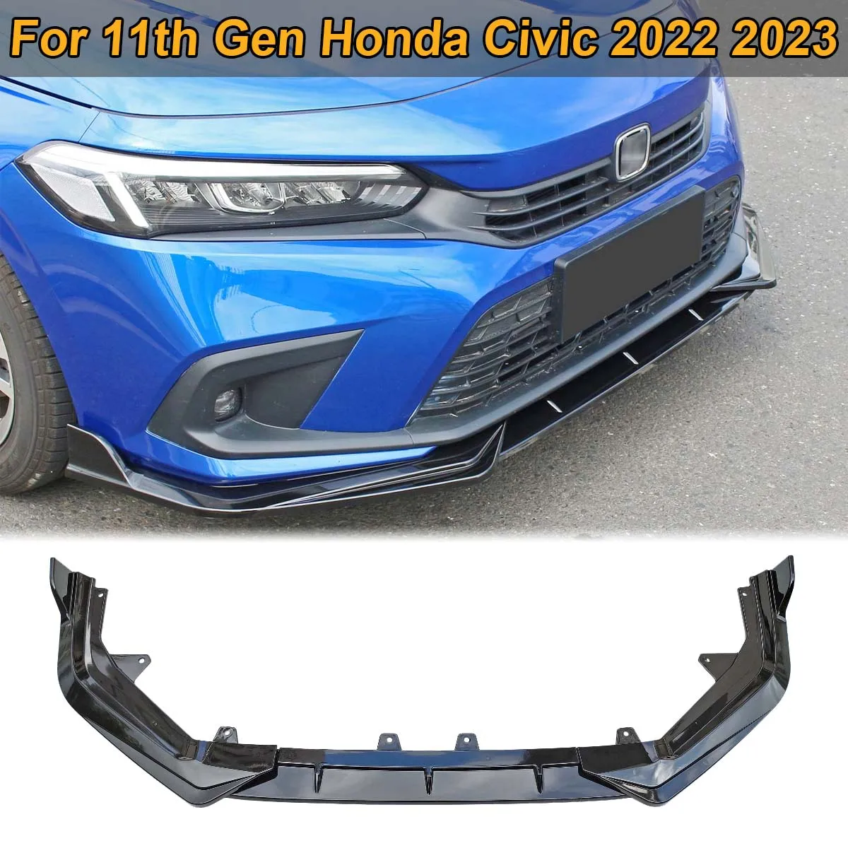 

For 11th Honda Civic 2022 2023 4DR Sedan Front Bumper Lip Spoiler Deflector Side Splitter Body Kit Cover Guard Car Accessories