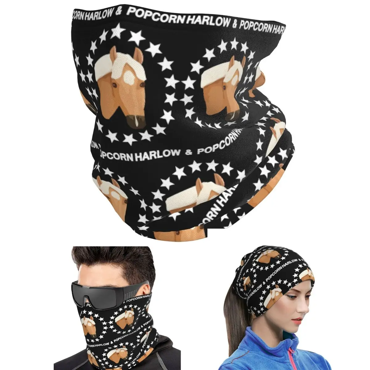Harlow And Popcorn Merch Popcorn The Pony Bandana Neck Gaiter Printed Magic Scarf Multi-use Headwear Unisex Adult Breathable