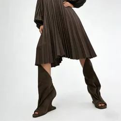 2026 Irregular High-heeled Open Toed Short Boots, European and American Niche Design, Pleated Personalized Women's Cool Boots