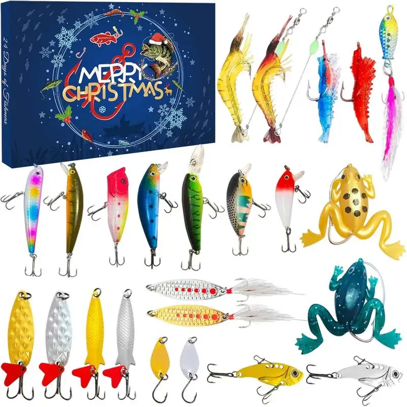 Fishing Lure Advent Calendar 24Days Fish Bait Set 2025 Advent Calendar Fishing Christmas Countdown Fishing Lures Set for Men