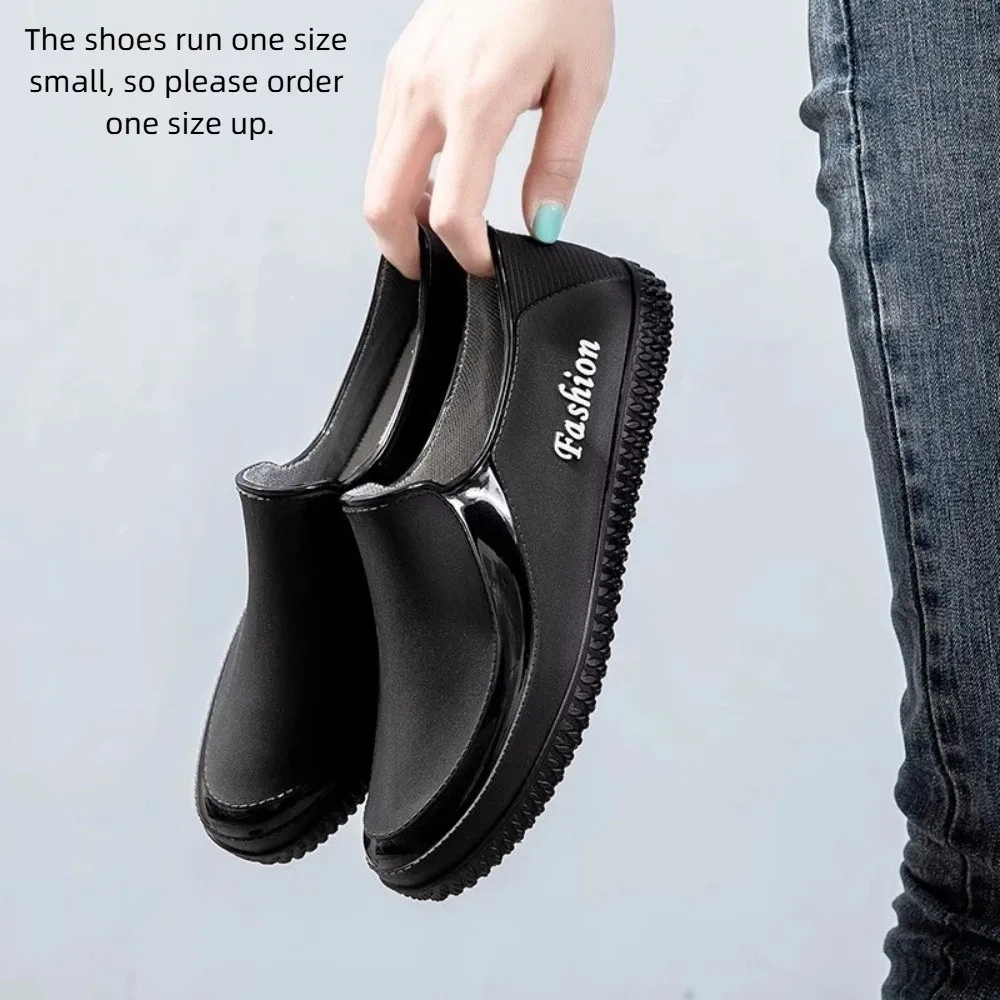 Fashion Waterproof Women's Rain Shoes Low Top Flat Bottomed Rain Boots for Women Non-Slip Rubber Shoes Kitchen Car Wash Work