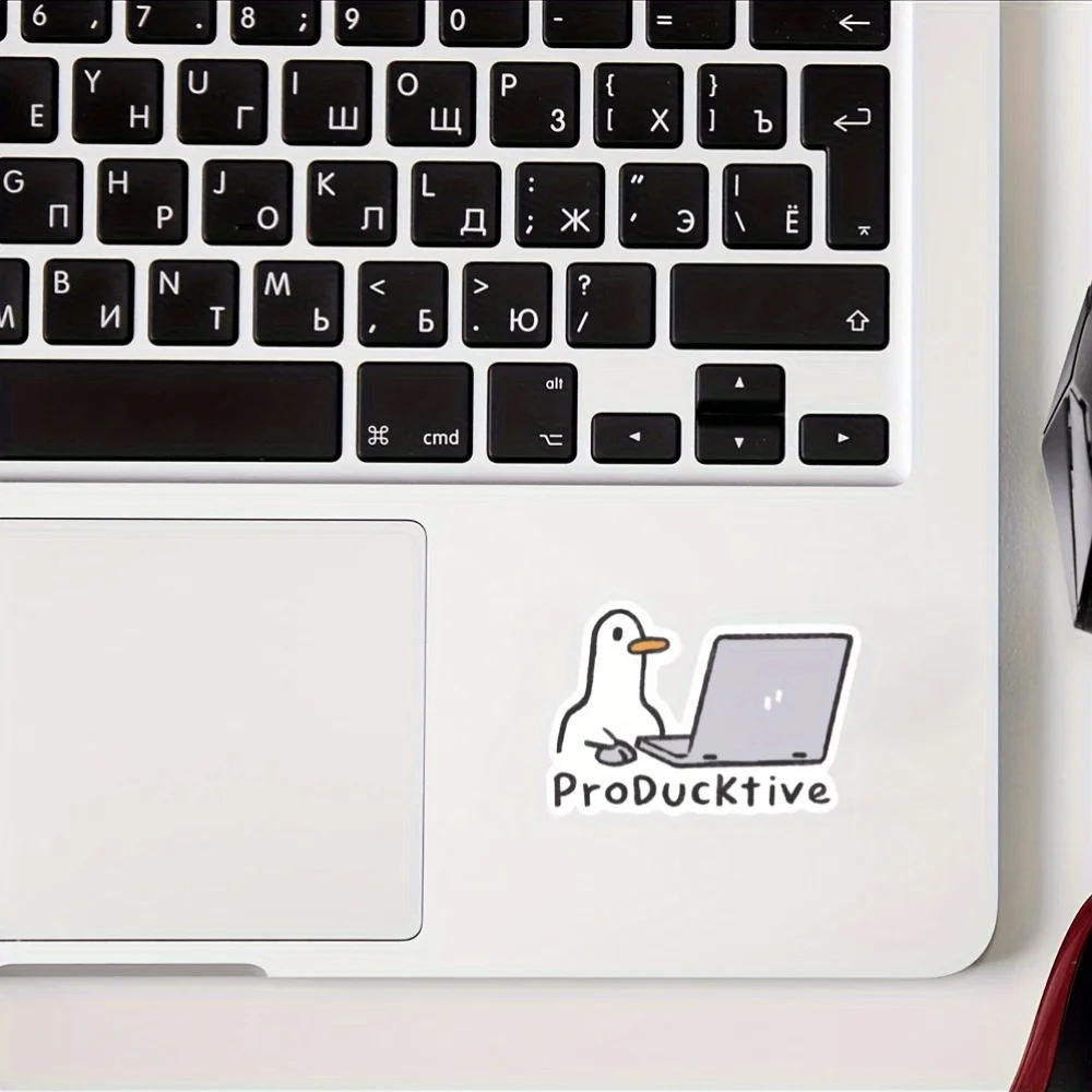 ملصقات الكمبيوتر المحمول ProDucktive Themed Duck، ملصقات فينيل لامعة بتصميم لطيف على شكل بطة وأجهزة الكمبيوتر المحمول، سهلة الاستخدام وخالية من البقايا وقابلة للإزالة #3