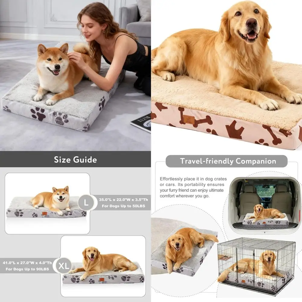 

Extra Large Waterproof Orthopedic Dog Bed, 41x27x4 Inches, Removable Cover, Plush Top, Beige