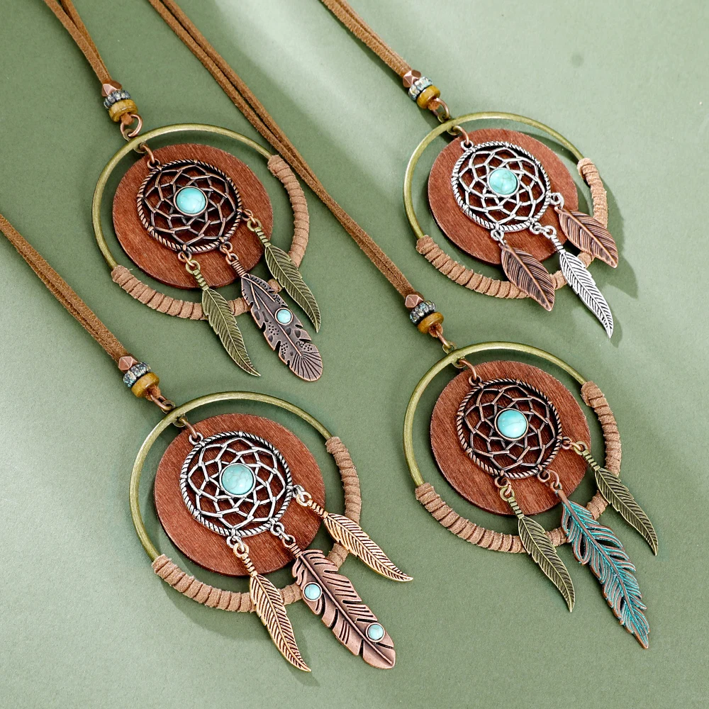 Bohemian Long Necklace Ethnic-Style Turquoise Pendant Neckpiece Versatile Women's Sweater Chain Jewelry Vacation And Reunion