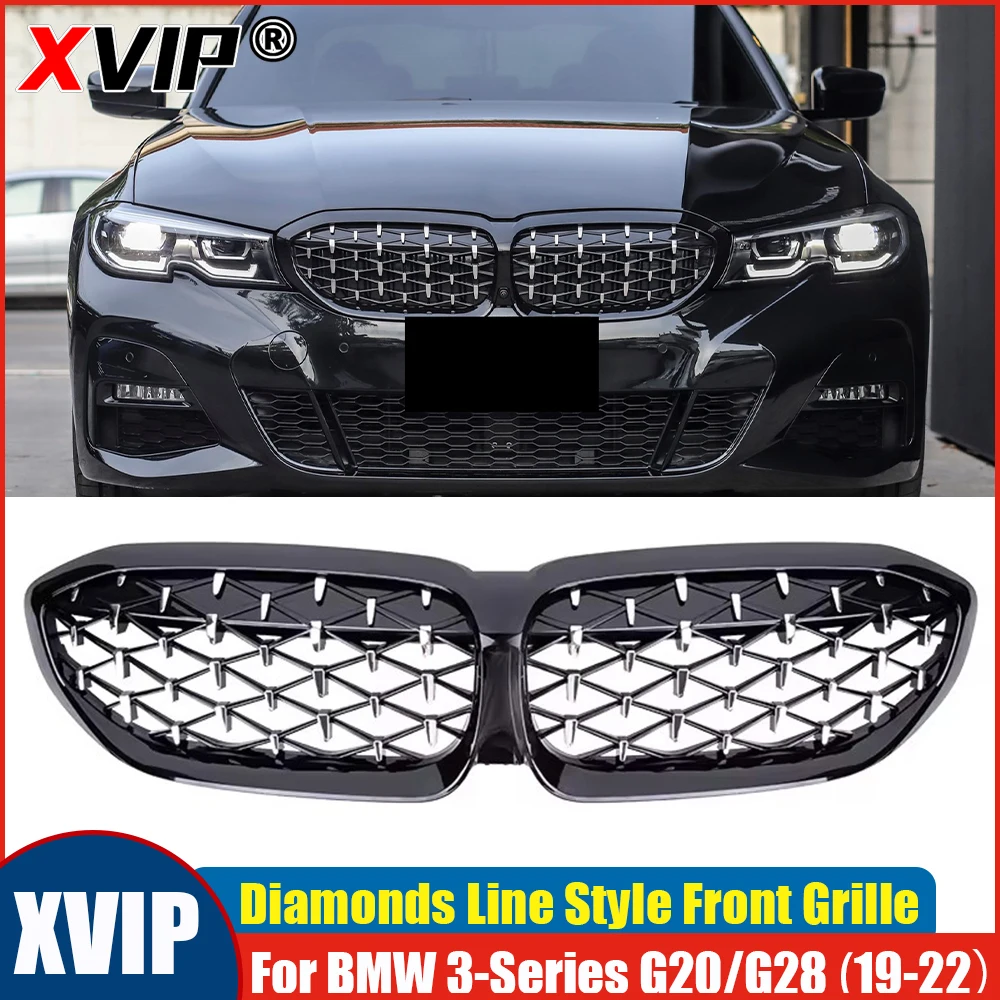

XVIP Chrome Black Diamonds Front Kidney Bumper Grille For BMW 3 Series G20 G28 Sedan 2019-2022 330i M340i Grills Car Accessories