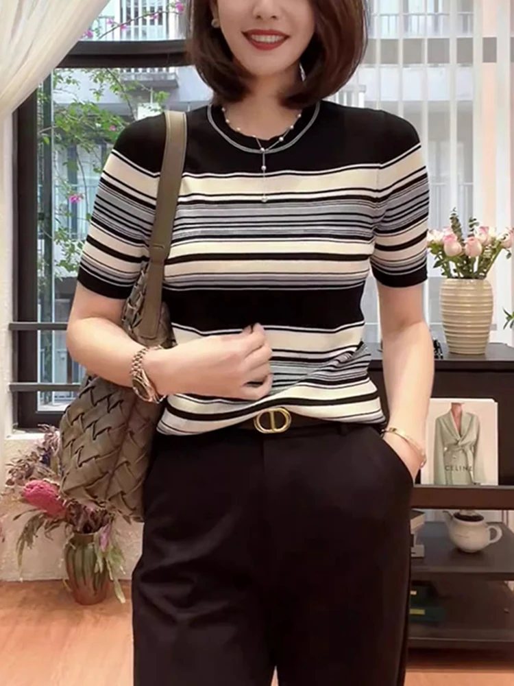 Футболка Faionable Color Blo ort Sve Elastic для похудения, универсальная основа irt Sli Chic Overhead Top Commute Sle Ko...