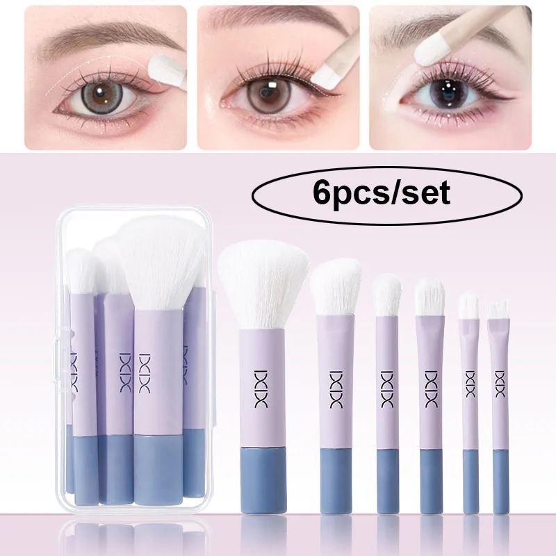 Set di pennelli per trucco da viaggio da 6 pezzi con scatola di immagazzinaggio Macron Set di pennelli per contorno portatile in polvere cosmetica, fard, naso, ombretto