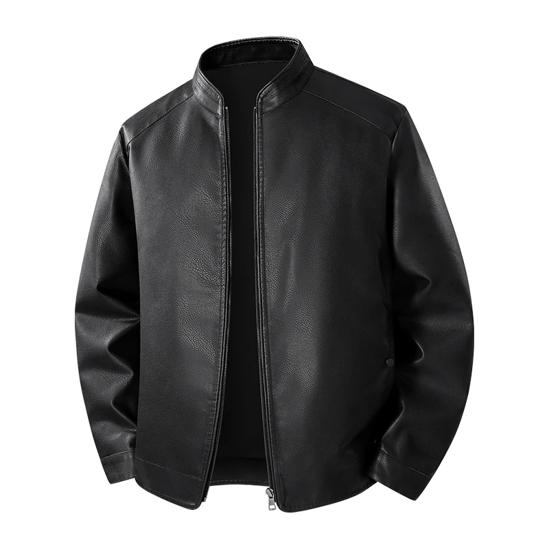 High Quality Plus Size Leather Jackets Men Solid Stand Collar PU Leather Outwear Male Motorcycles Fashion Casual Coat Jacket Man