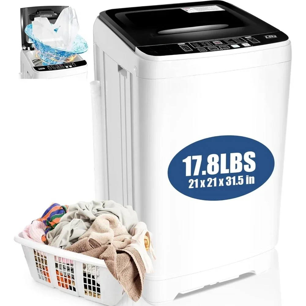 Mesin cuci portabel, 17,8 lbs dengan pompa saluran & layar LED, 10 program cuci 8 tingkat air, Cu 2.3, Laundry otomatis penuh