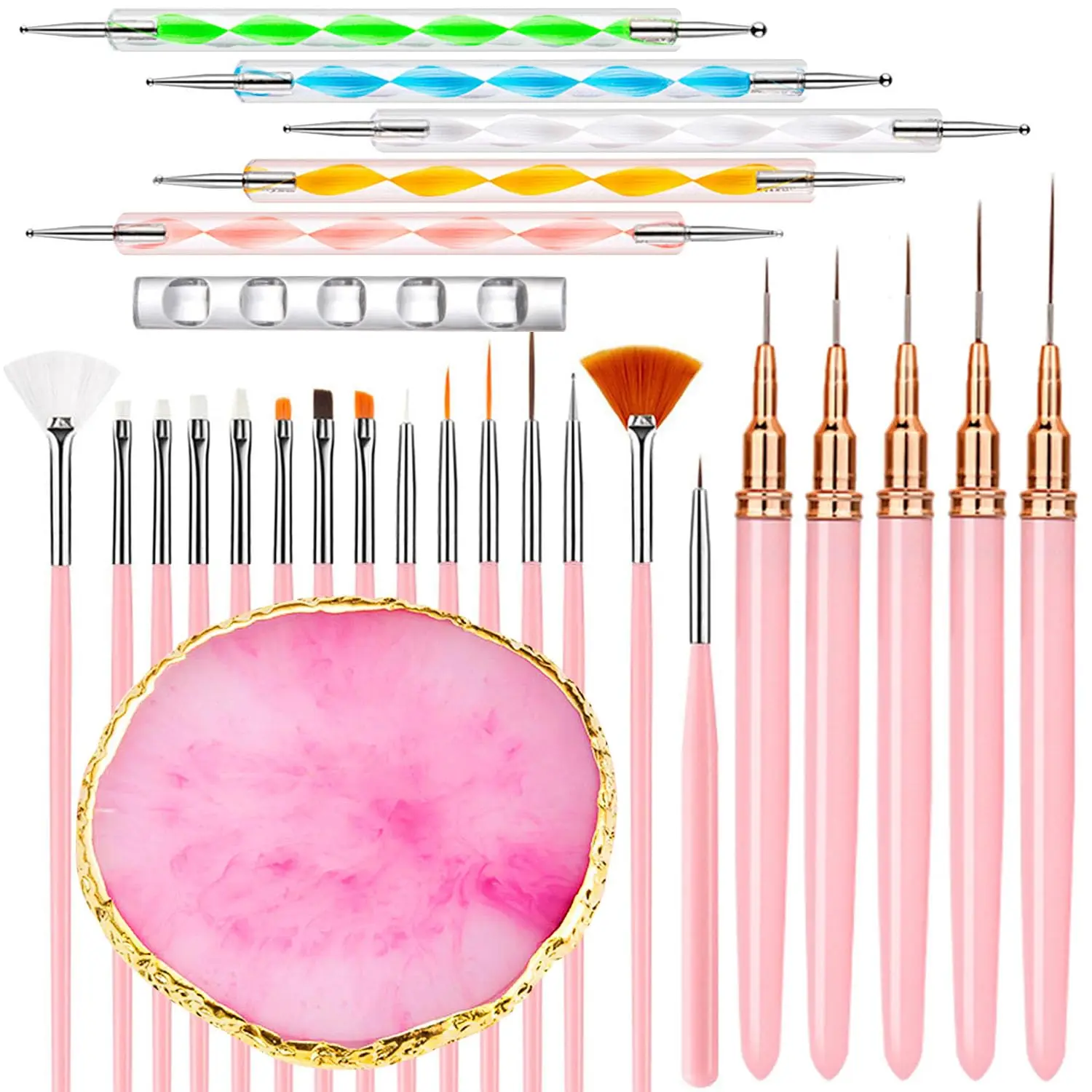 

27Pcs Nail Art Tools Set, Acrylic Nail Brush Kit with Silicone Dotting Pens, Resin Palette for DIY Manicure