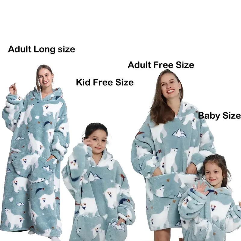 TRAFZA Winter Oversized Hoodies Blanket For Adult Kids Casual Loose Sweatshirts Pullover Cartoon Hoodie Parent Child Clothing