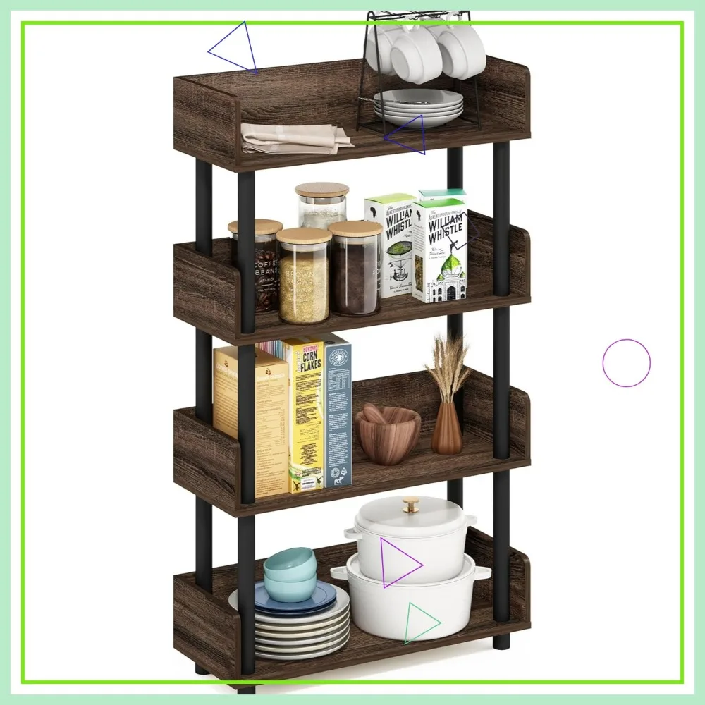 

4-Tier Display Shelf with Rounded Corners, Storage Organizer for Living Room and Home Office in Walnut Finish
