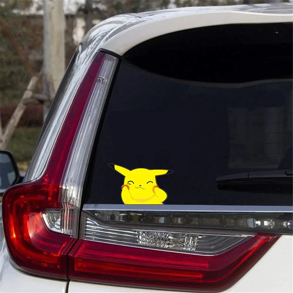 2 pezzi divertenti adesivi per auto Pikachu adesivo carino Pokemon Anime Sticker adesivo per Laptop impermeabile adesivo per bagagliaio decalcomanie