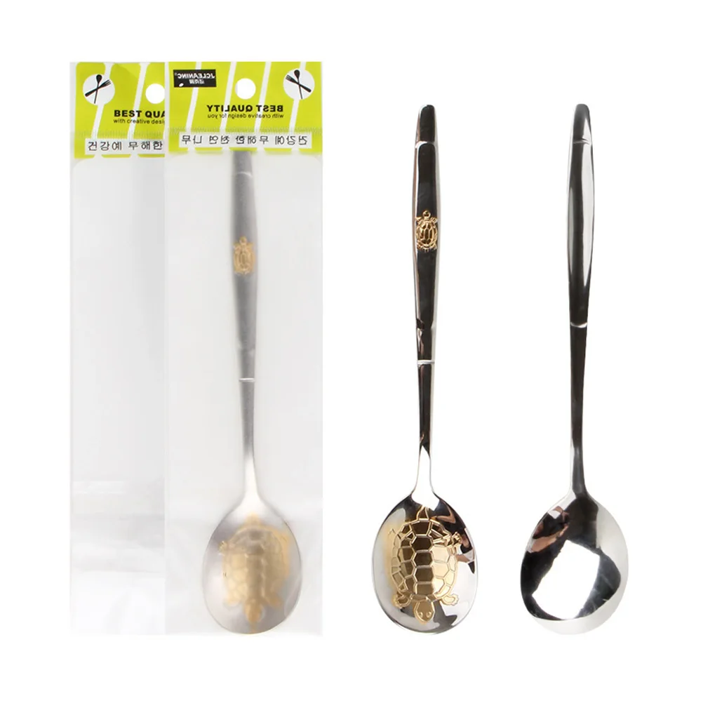 

3Pcs Stainless Steel Gold Plating Spoons Elegant Turtle Design Multipurpose Scoops for Tea Dessert Sugar Stirring Tableware