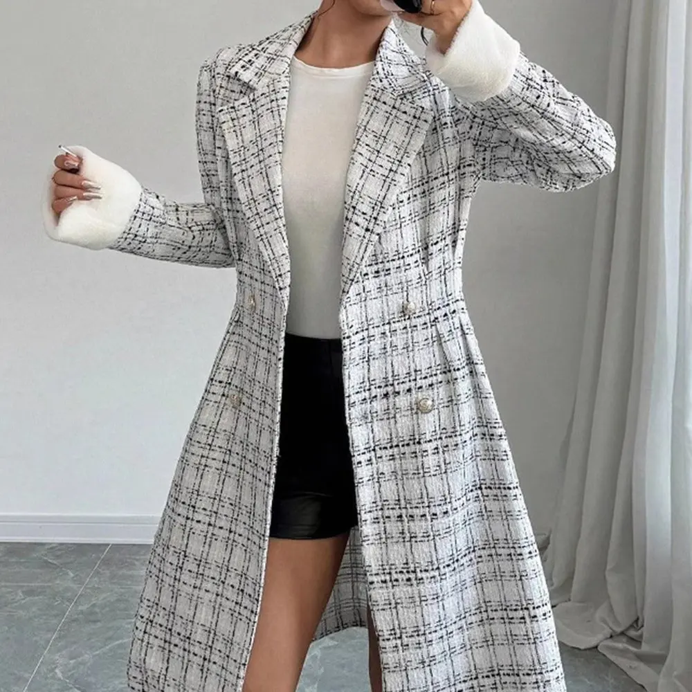 

Женское стильное клетчатое пальто, независимая станция, повседневная свободная универсальная твидовая одежда на весну и осень