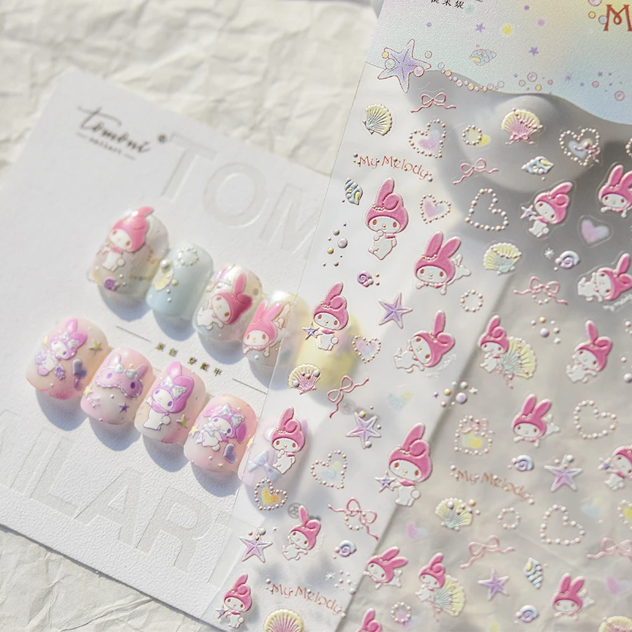 

Sanrio Characters Nail Art Stickers Hello Kitty Kuromi Melody Cinnamoroll 5D Relief Self-Adhesive Nail Decals Manicure Decor
