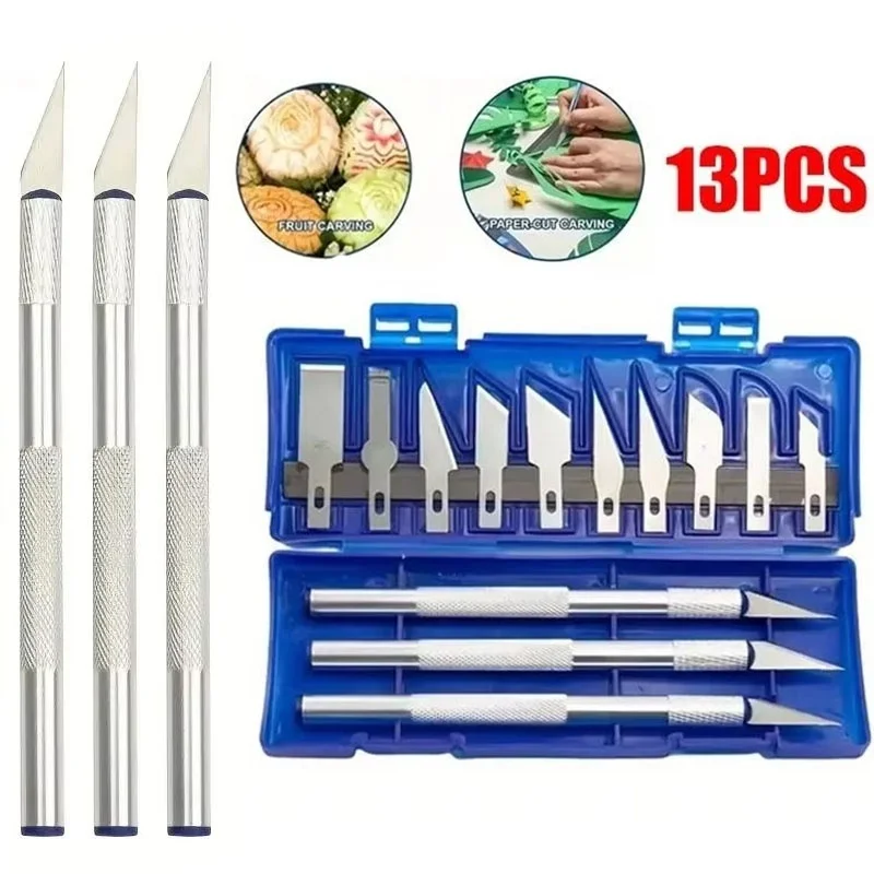 13 Pcs Metal Carving Knife Pen Set Portable Mini Paper Cutter With 3 Handles 10 Blades For Artwork DIY Precision Repair Tool Set