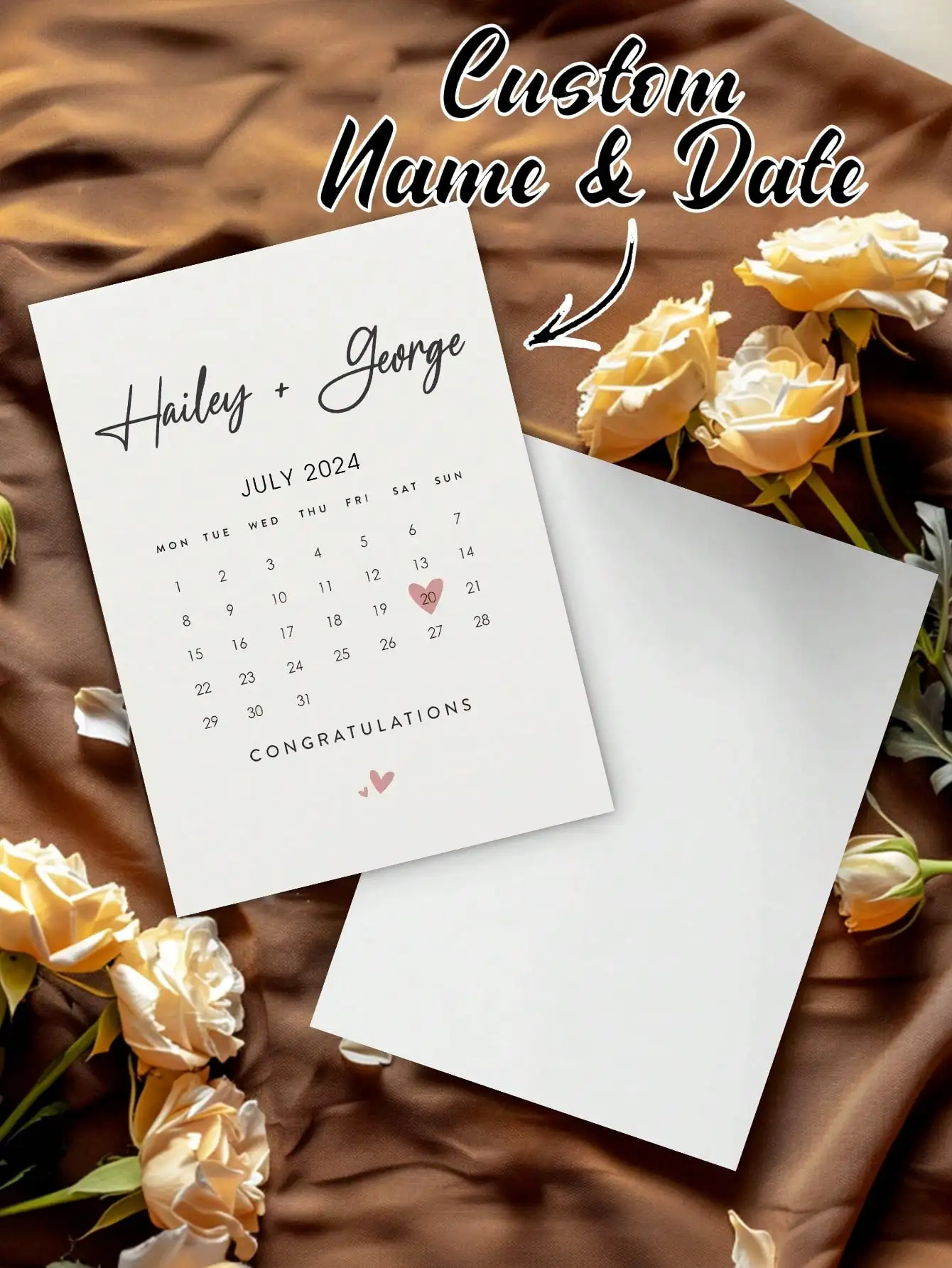 1pc Personalized Wedding Card Custom Names Date Folded Greeting Card Heart Wedding Congratulations Card Bride Groom Keepsake