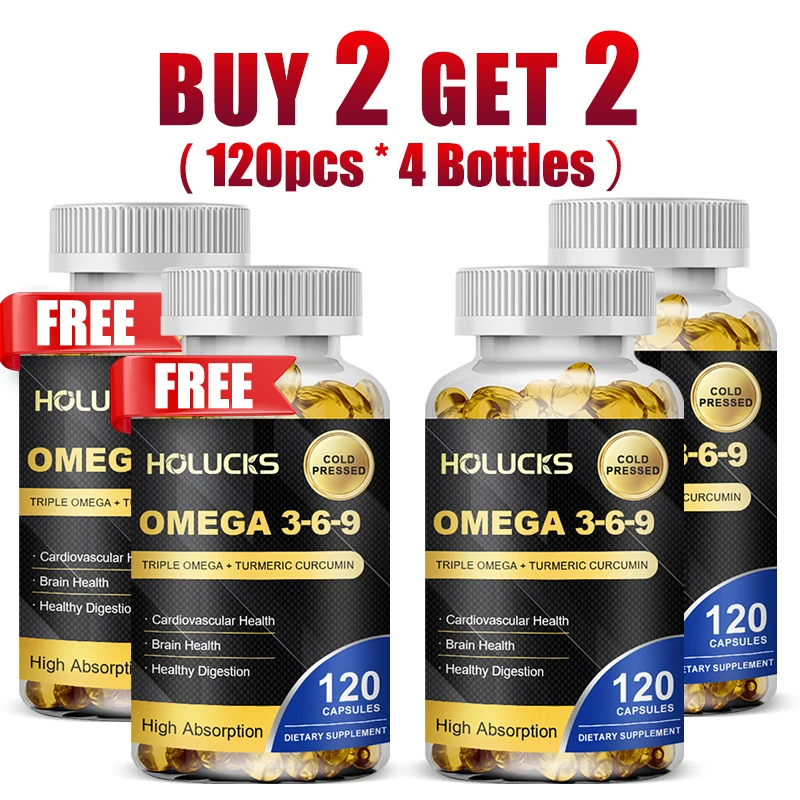 

HOLUCKS Natural Omega 3-6-9 Triple Supplement, with Turmeric Curcumin, Support Heart, Brain, Joint & Eye Health for Adults