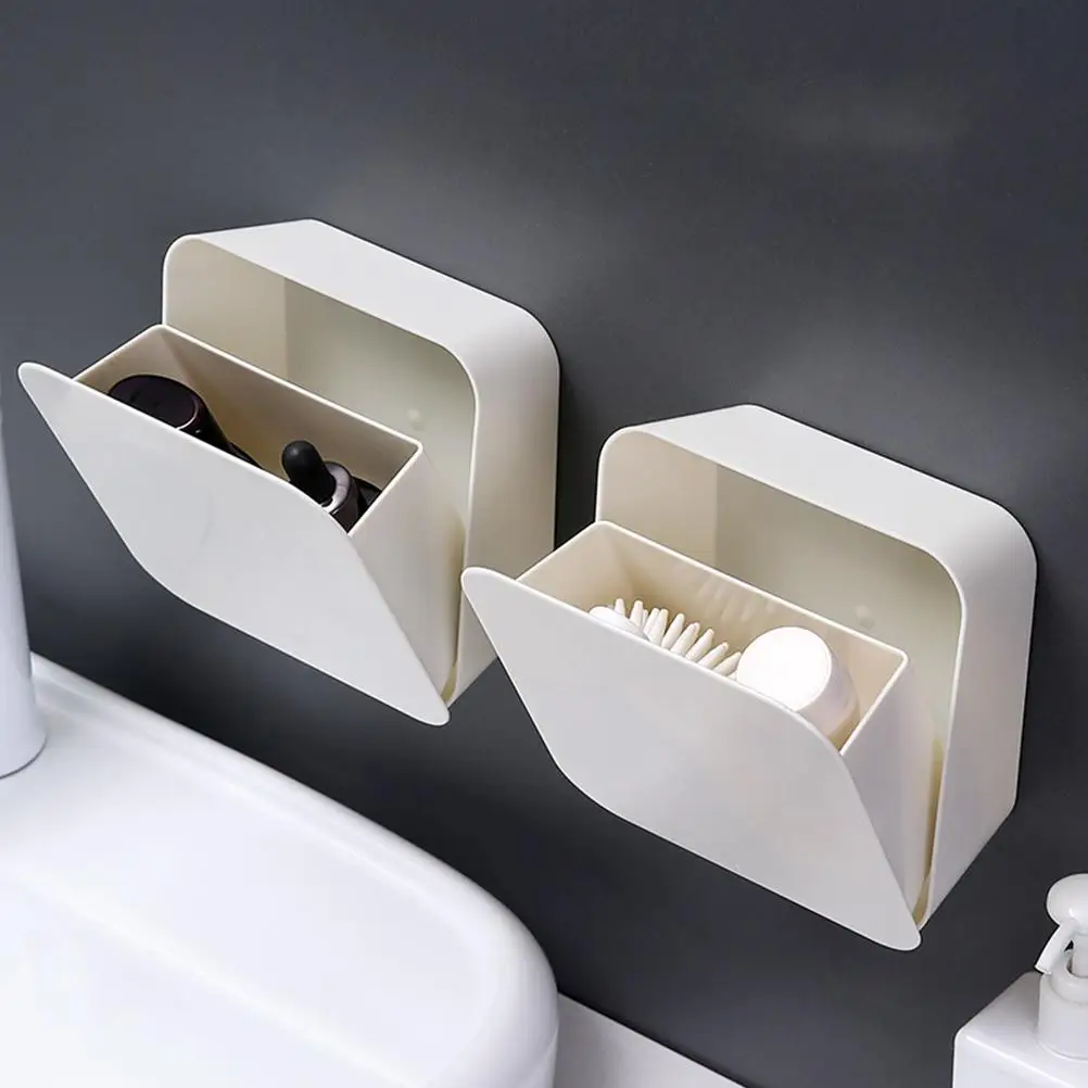 2 Pcs Wall Storage Boxes Plastic Material Easy Installation Bathroom Vanity Punch Organizers