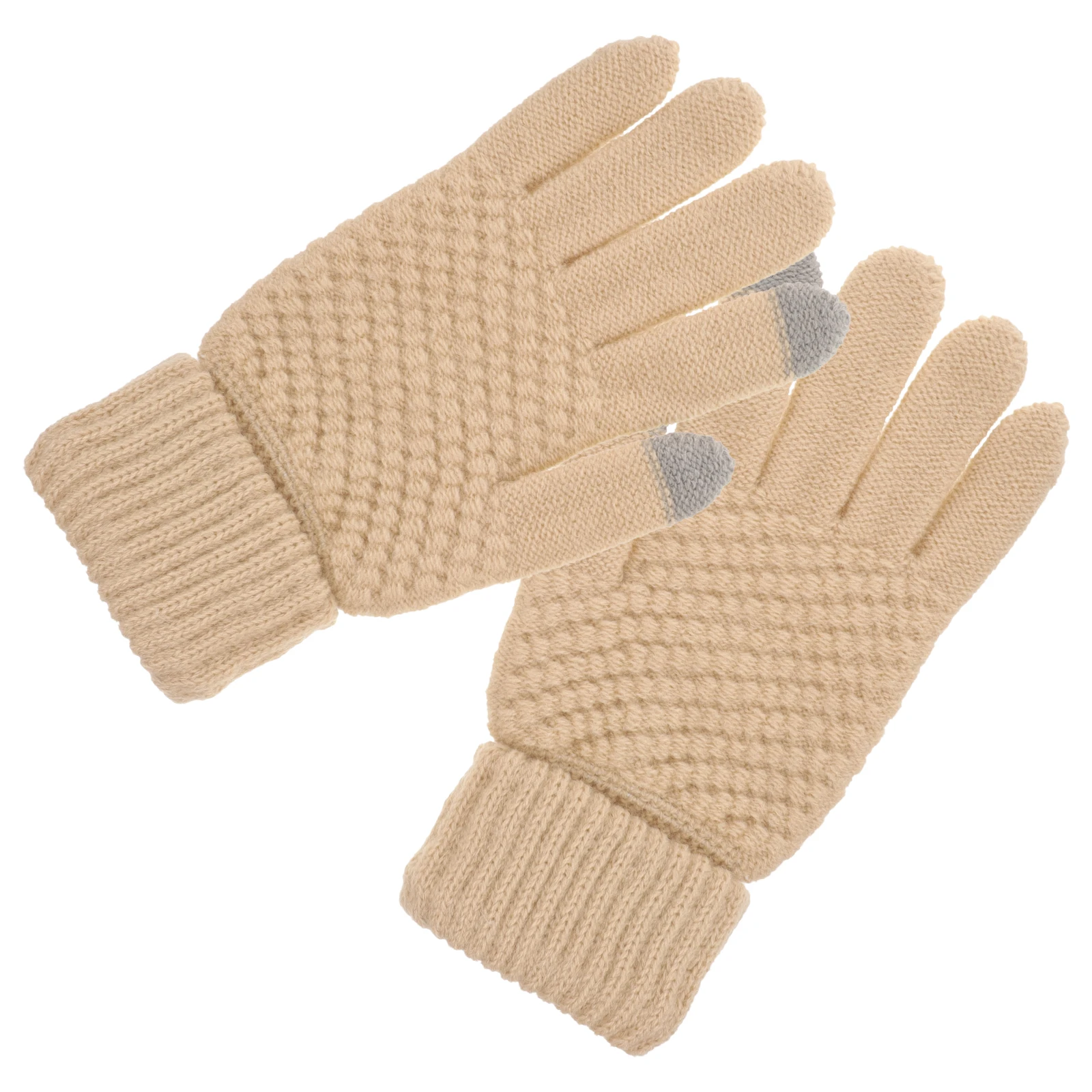 

Winter Gloves Fleece Warm Touchscreen Beige Thickened Soft Knit Women Winter Gloves Cycling Outdoor Daily Use Cold Weather