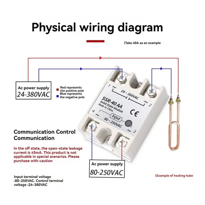 New!SSR-40AA Solid State Relay 40A Single Phase Module 80-250VAC Input 24-380VAC Output For PID Temperature Control