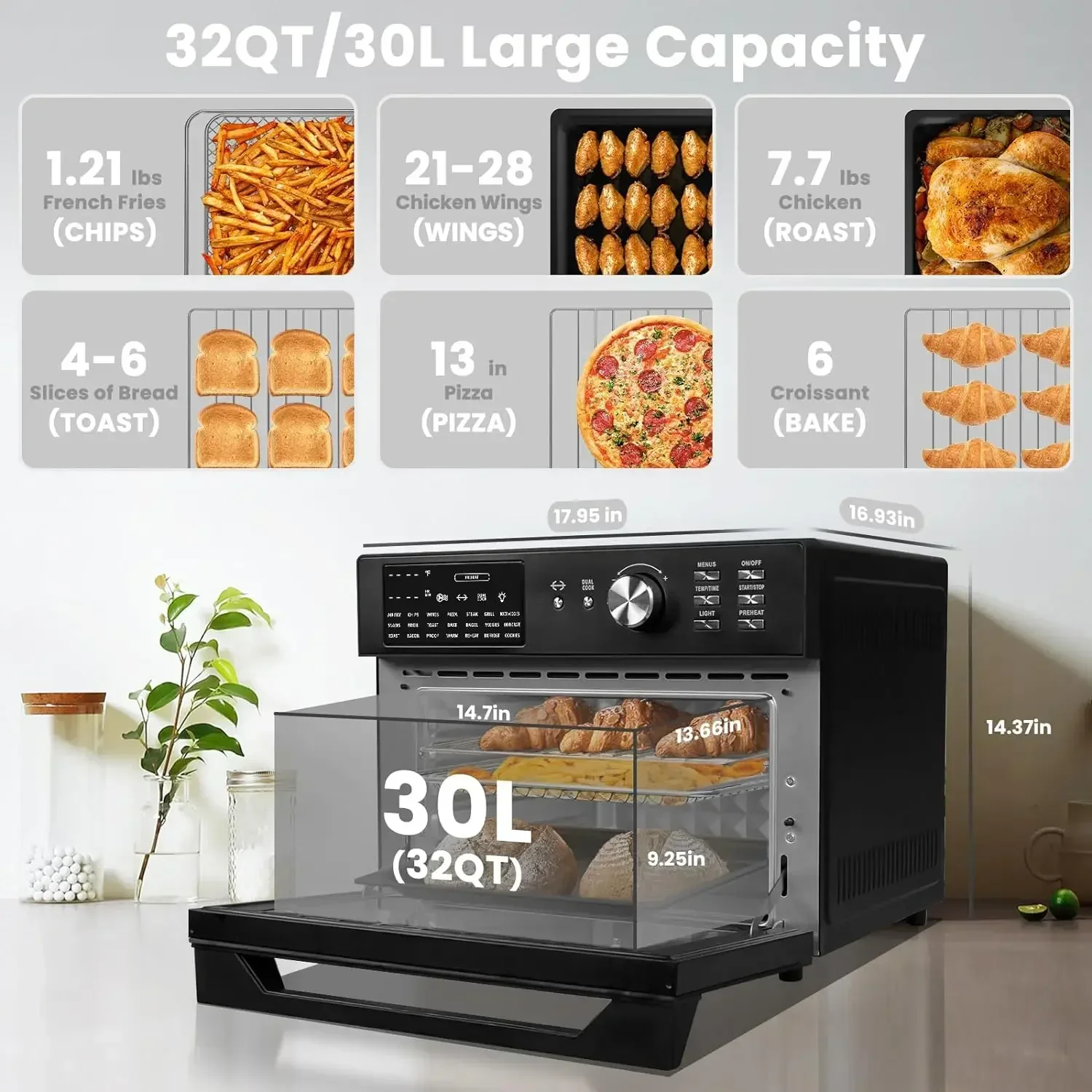 Oimis-x-large Air Fryer , 32qt, Toaster Oven, Rotisserie  Black Combo, 21 In 1 Countertop