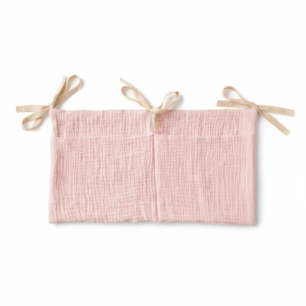 Double-Layer Children's Storage Bag Foldable Pure Cotton Baby Crib Hanging Bag Portable Double Pocket Stroller Diaper Organizer