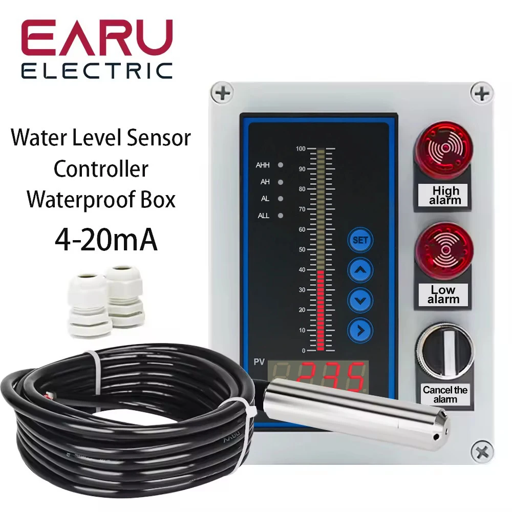 

1set 4-20MA Output Integral Liquid Oil Water Level Sensor Transmitter Detect Controller Float Switch Waterproof Mount Box Pump