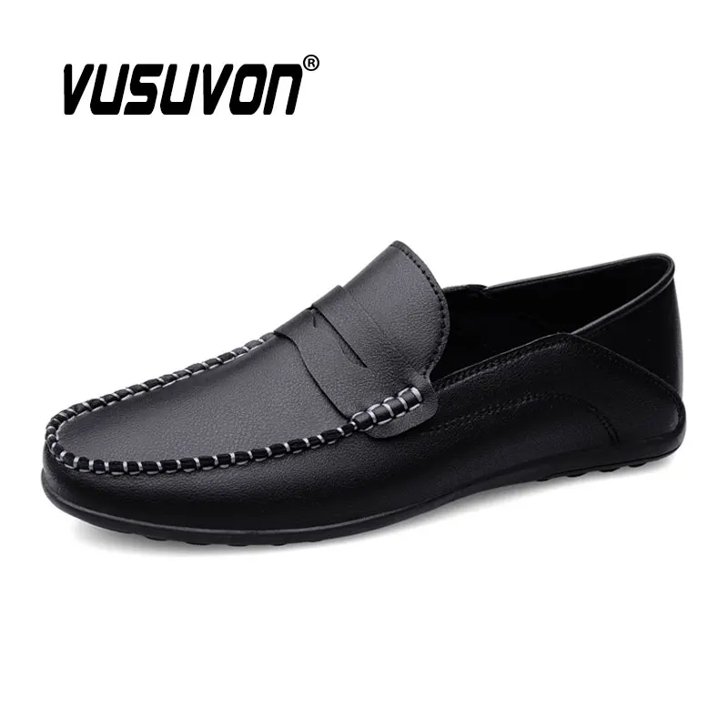 Men Penny Loafers Size 38-47 Comfortable Round Toe Classic Fashion Split Leather Casual Shoes Breathable Summer Flats