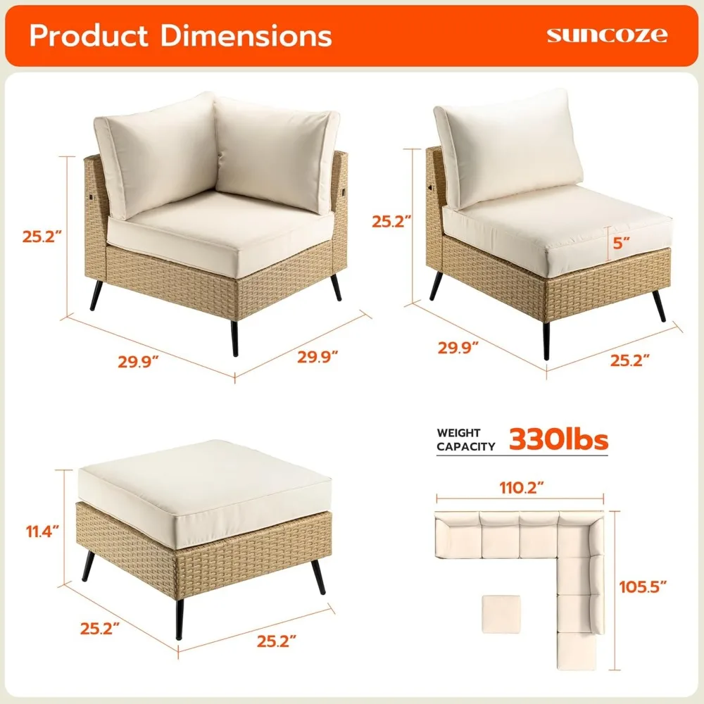 8 Pieces Outdoor Patio Furniture Sets, Outdoor Sectional Furniture PE Rattan Wicker Sofa Set, All Weather Patio Conversation Se