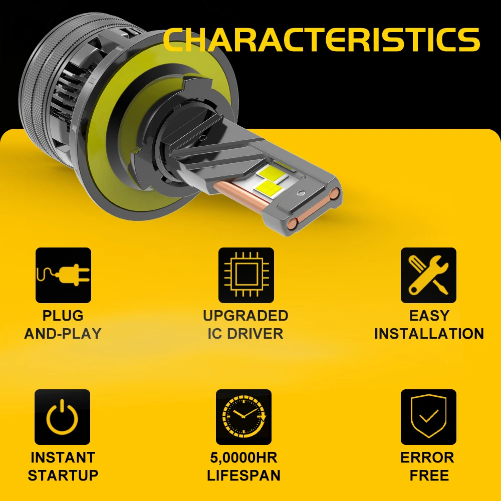 BMTxms 2PC Q7 H4 9003 HB2 9008 H13 9007 HB5 LED High Low Beam Headlight H1 H7 H8 H9 H11 9005 HB3 9006 HB4 9012 No Error Headlamp