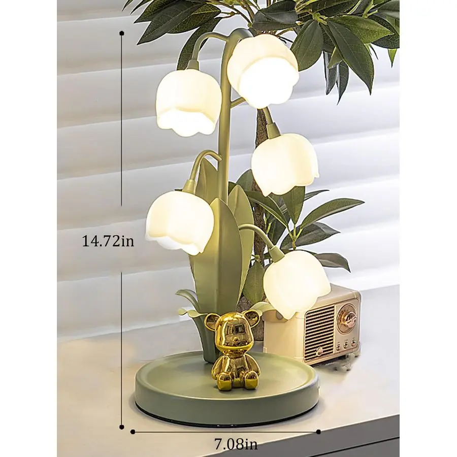 Flower Lamp for Home,Bedside Vintage Table Lamps,5 Lily of The Valley Reading Lights,3 Colors Modes Kawaii Bedside Lamp Decor,wi