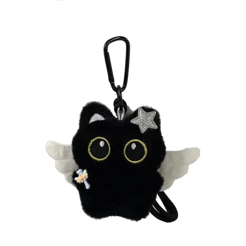 New Angel Black Cat Doll Keychain Star Wings Doll Bag Pendant Heart Chain Car Key Ring School Bag Decoration