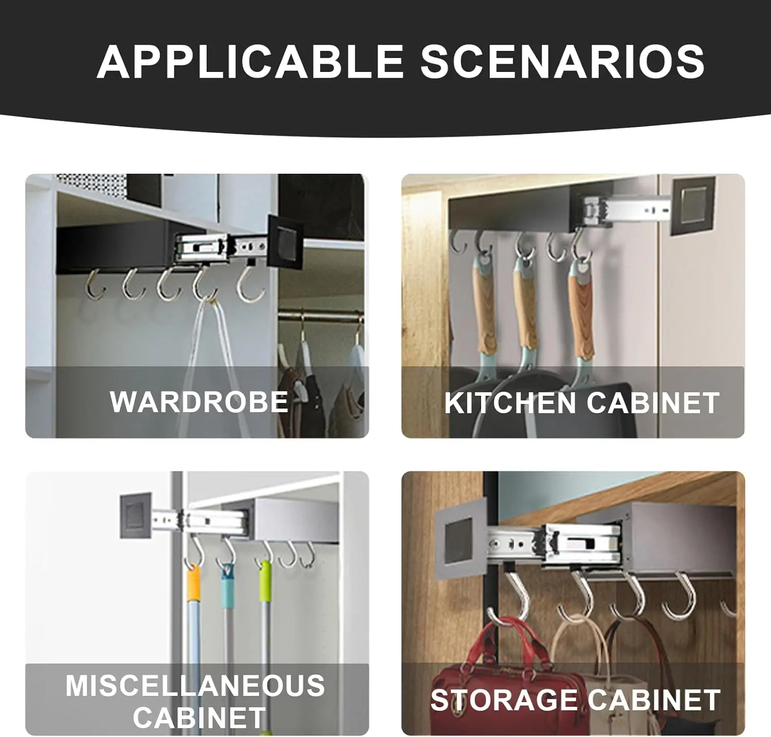 1Piece Heavy Top Mount Pull Out Pan Rack Hanging Hooks For Laundry Wardrobe Closet Organizer