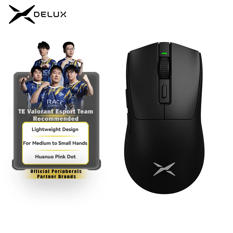 Delux M600 Série Mouse para jogos sem fio 52g Leve 2.4G Conexão de modo duplo 26000DPI Macro Ratos recarregáveis para PC Gamer