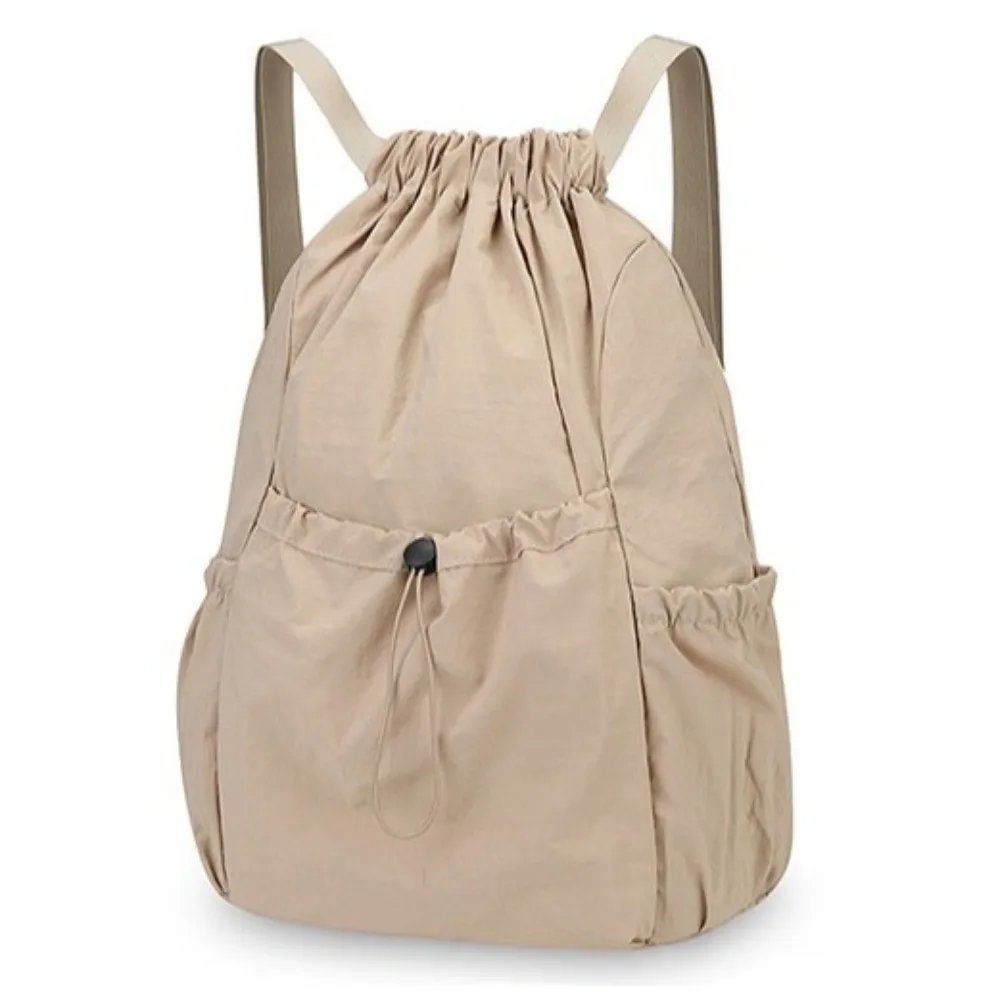 Nylon Oxford Drawstring Backpack Lightweight Drawstring Closure Foldable Backpack Solid Color Large Capacity Backpack