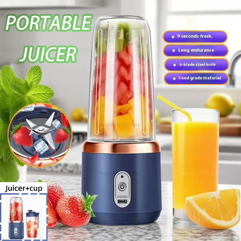Exprimidor eléctrico recargable portátil, mezclador de frutas de doble taza, fabricante compacto de batidos de alimentos, extracción de jugo de batido